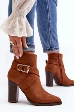 Clearance Boto Botki Zamszowe Na Słupku Z Klamrą Camel Eftane