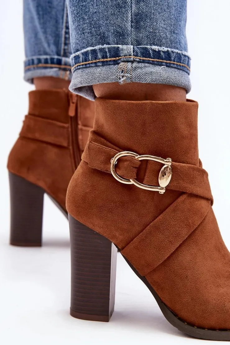Clearance Boto Botki Zamszowe Na Słupku Z Klamrą Camel Eftane