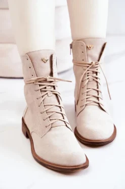 Boto Botki Wiosenne|Brązowe I Beżowe Botki*Botki Zamszowe Nicole Jasnobeżowe 2697