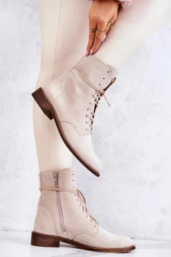 Boto Botki Wiosenne|Brązowe I Beżowe Botki*Botki Zamszowe Nicole Jasnobeżowe 2697