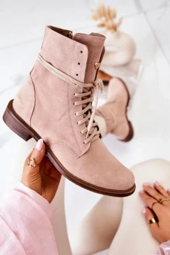 Clearance Boto Botki Zamszowe Nicole Różowe 2697