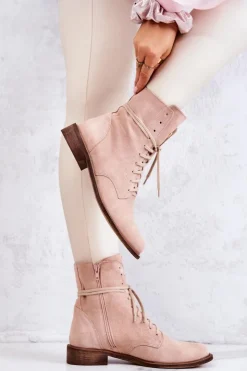 Clearance Boto Botki Zamszowe Nicole Różowe 2697