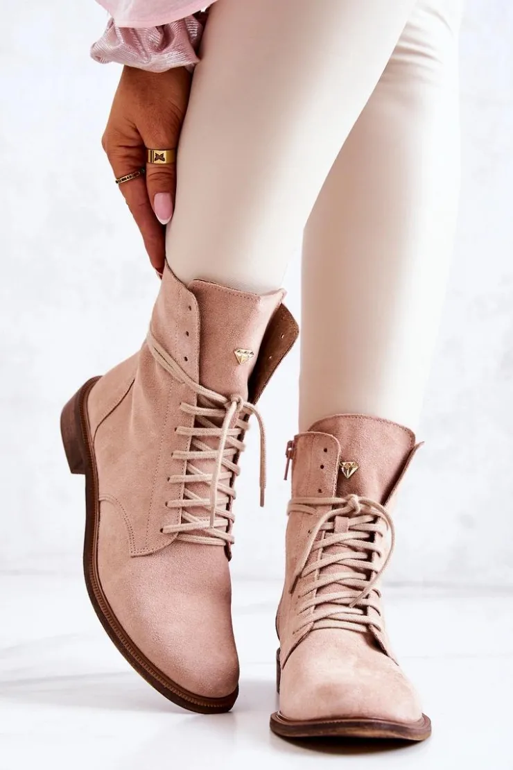 Clearance Boto Botki Zamszowe Nicole Różowe 2697