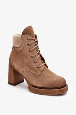 Damskie Boto Botki Zamszowe Sznurowane Na Słupku Beżowe Lemar Flomes