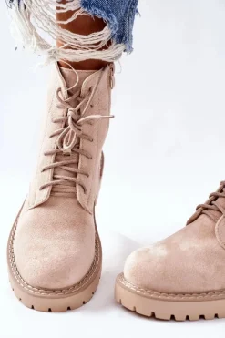 Discount Boto Botki Zamszowe Zamek Beżowe Belados