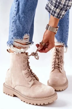 Discount Boto Botki Zamszowe Zamek Beżowe Belados