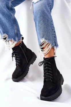 Damskie Boto Botki Zamszowe Zamek Czarne Belados