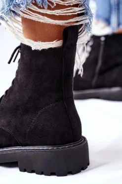 Damskie Boto Botki Zamszowe Zamek Czarne Belados