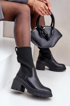 Boto Botki Ze Skarpetą Na Masywnym Obcasie Czarne Rosanas