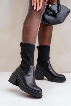 Boto Botki Ze Skarpetą Na Masywnym Obcasie Czarne Rosanas