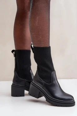 Boto Botki Ze Skarpetą Na Masywnym Obcasie Czarne Rosanas