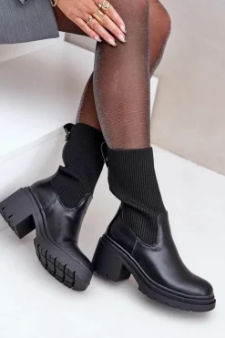 Boto Botki Ze Skarpetą Na Masywnym Obcasie Czarne Rosanas