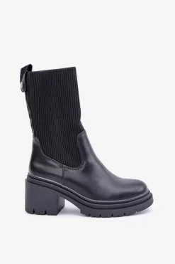 Boto Botki Ze Skarpetą Na Masywnym Obcasie Czarne Rosanas