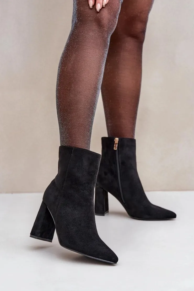 Hot Boto Botki Ze Szpiczastymi Noskami Na Słupku Eko Zamszowe Czarne Artolla