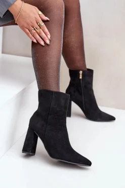 Hot Boto Botki Ze Szpiczastymi Noskami Na Słupku Eko Zamszowe Czarne Artolla