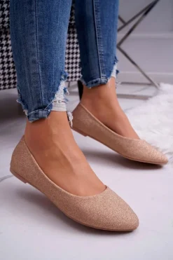 Damskie Boto Brokatowe Baleriny Różowe Złoto Tiffy