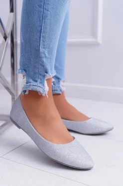 Boto Baleriny Klasyczne*Brokatowe Baleriny Srebrne Tiffy