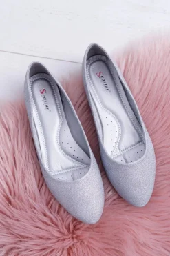 Boto Baleriny Klasyczne*Brokatowe Baleriny Srebrne Tiffy