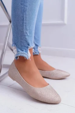 Online Boto Brokatowe Baleriny Złote Tiffy