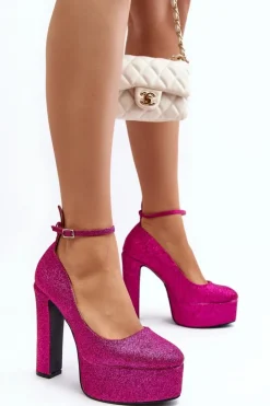 Damskie Boto Brokatowe Czółenka Na Wysokim Słupku Fuksja Mommoi