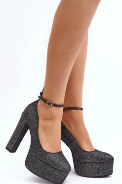 Boto Czółenka Na Platformie|Czółenka Na Słupku*Brokatowe Czółenka Na Wysokim Słupku Czarne Mommoi