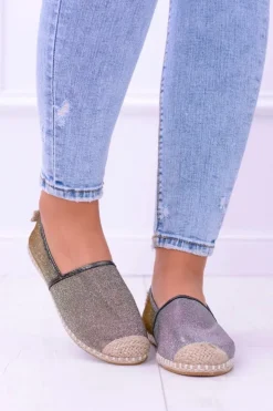 Boto Czarne Espadryle*Brokatowe Espadryle Lu Boo Khaki