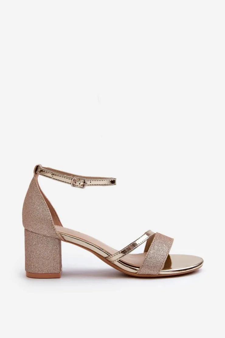 Buty damskie Vinceza Sandały Na Słupku|Sandały Na Obcasie*Brokatowe Sandały Damskie Na Niskim Słupku Złote Ploemis