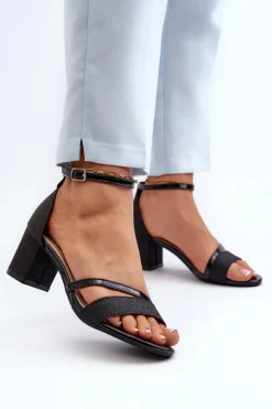 Damskie Buty damskie Vinceza Brokatowe Sandały Damskie Na Niskim Słupku Czarne Ploemis