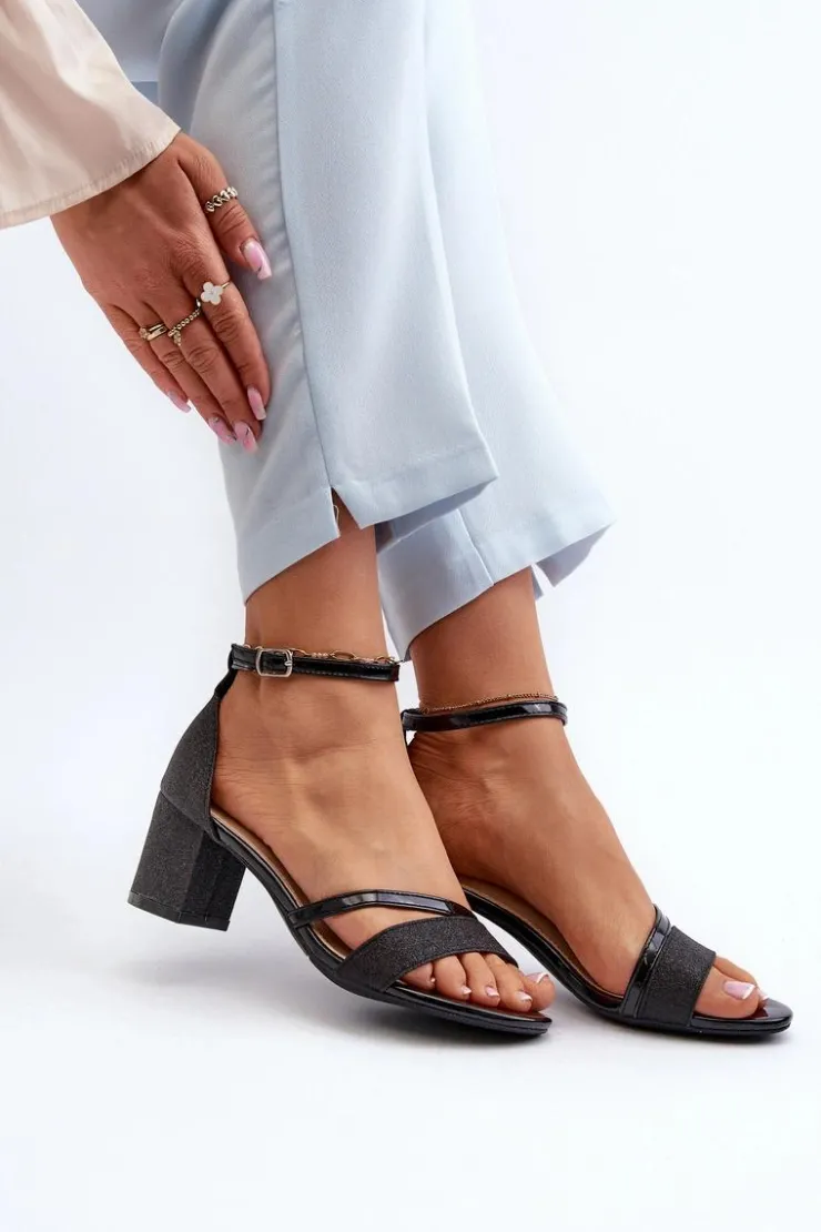 Damskie Buty damskie Vinceza Brokatowe Sandały Damskie Na Niskim Słupku Czarne Ploemis