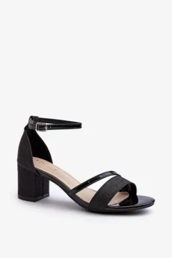 Damskie Buty damskie Vinceza Brokatowe Sandały Damskie Na Niskim Słupku Czarne Ploemis