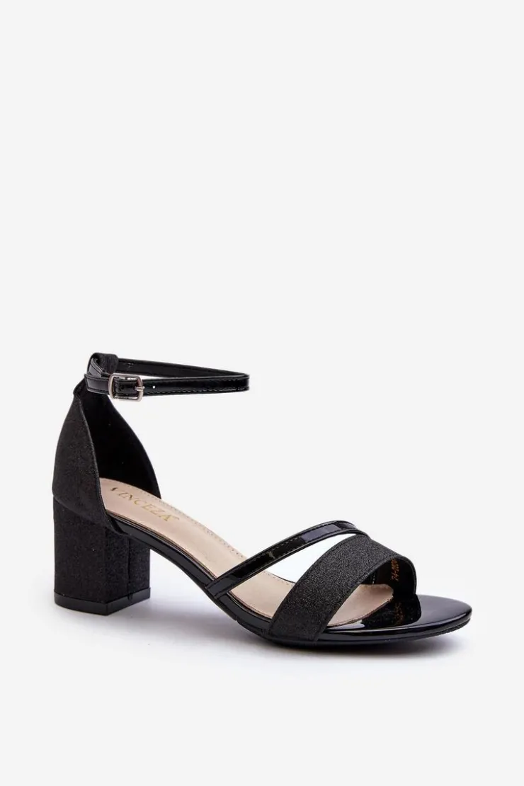 Damskie Buty damskie Vinceza Brokatowe Sandały Damskie Na Niskim Słupku Czarne Ploemis