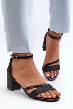 Damskie Buty damskie Vinceza Brokatowe Sandały Damskie Na Niskim Słupku Czarne Ploemis