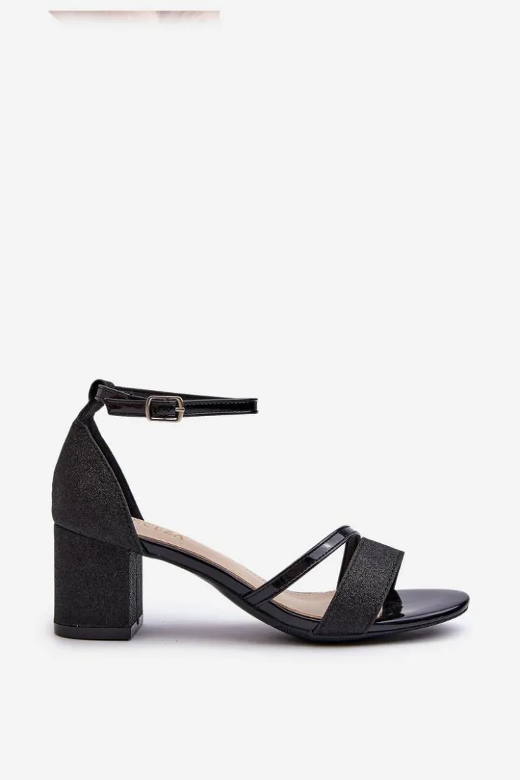 Damskie Buty damskie Vinceza Brokatowe Sandały Damskie Na Niskim Słupku Czarne Ploemis