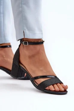 Damskie Buty damskie Vinceza Brokatowe Sandały Damskie Na Niskim Słupku Czarne Ploemis