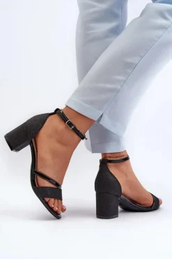 Damskie Buty damskie Vinceza Brokatowe Sandały Damskie Na Niskim Słupku Czarne Ploemis