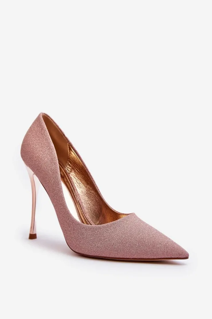 Boto Czółenka Klasyczne*Brokatowe Szpilki Champagne Tiberona