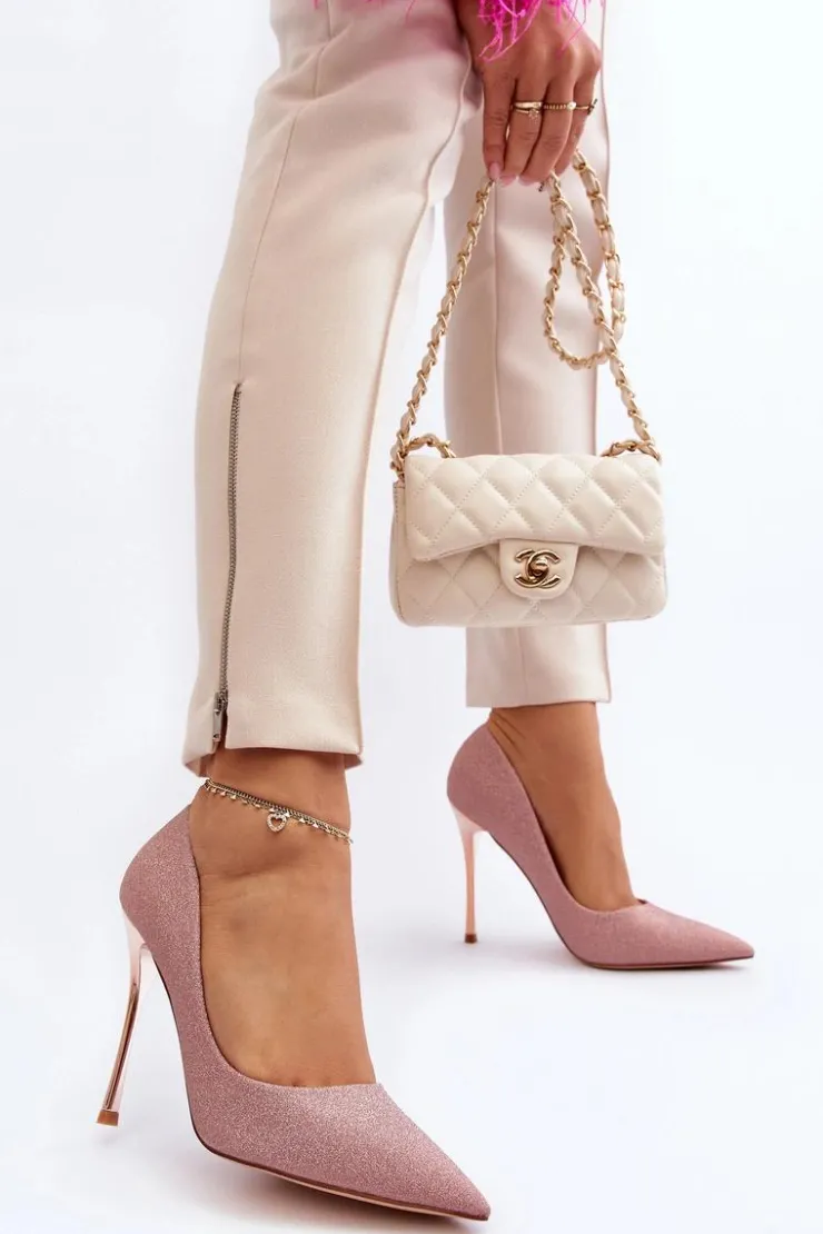 Boto Czółenka Klasyczne*Brokatowe Szpilki Champagne Tiberona