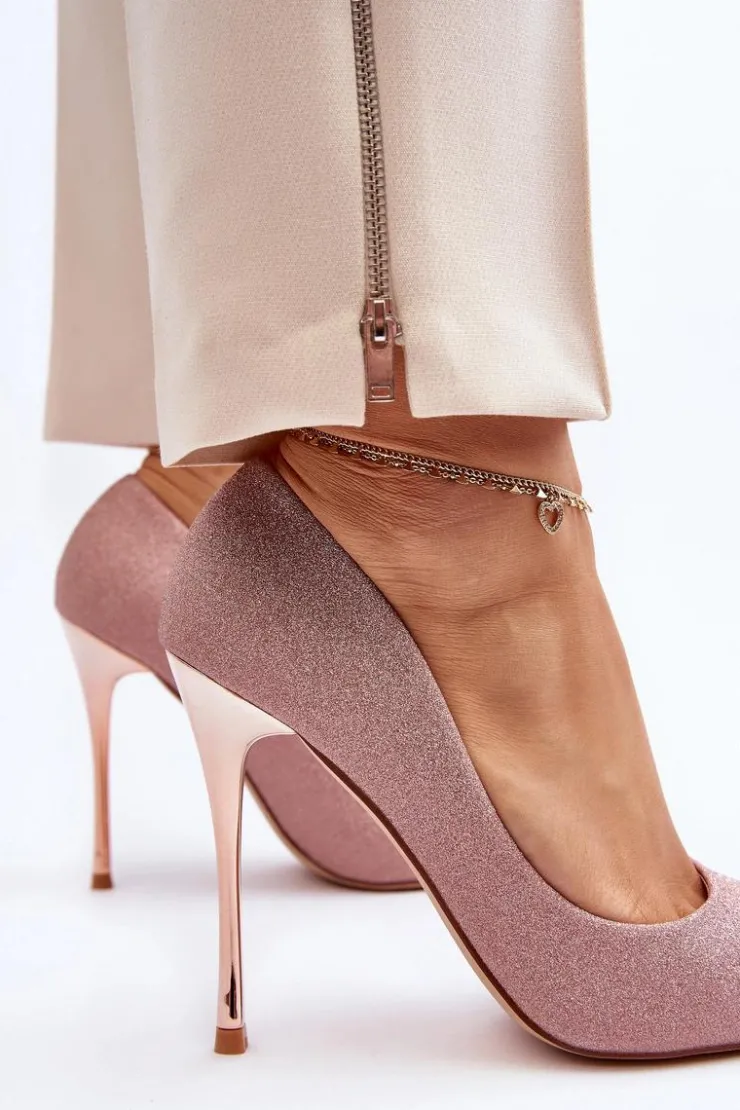 Boto Czółenka Klasyczne*Brokatowe Szpilki Champagne Tiberona