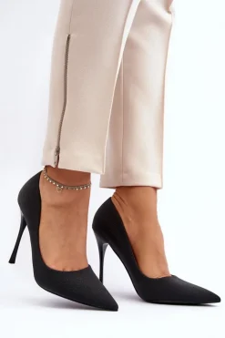 Damskie Boto Brokatowe Szpilki Czarne Tiberona