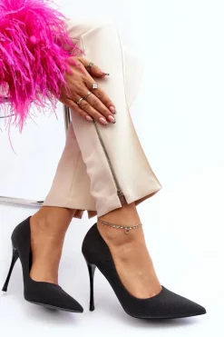 Damskie Boto Brokatowe Szpilki Czarne Tiberona