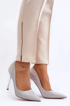 Damskie Boto Brokatowe Szpilki Srebrne Tiberona