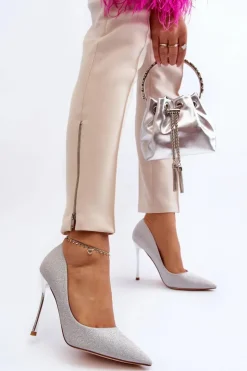 Damskie Boto Brokatowe Szpilki Srebrne Tiberona