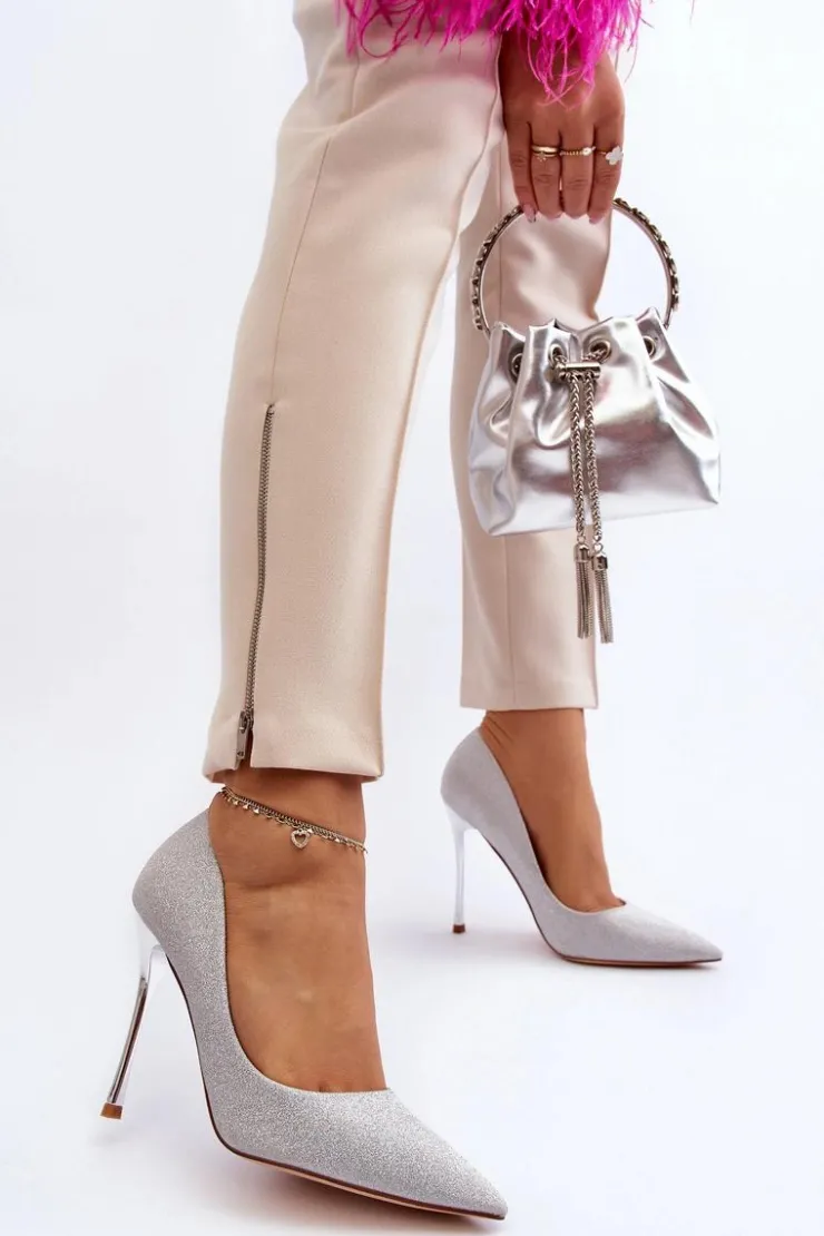 Damskie Boto Brokatowe Szpilki Srebrne Tiberona