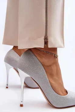 Damskie Boto Brokatowe Szpilki Srebrne Tiberona