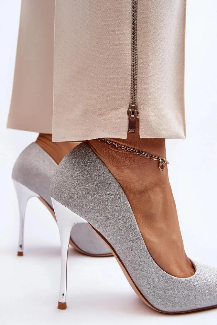 Damskie Boto Brokatowe Szpilki Srebrne Tiberona