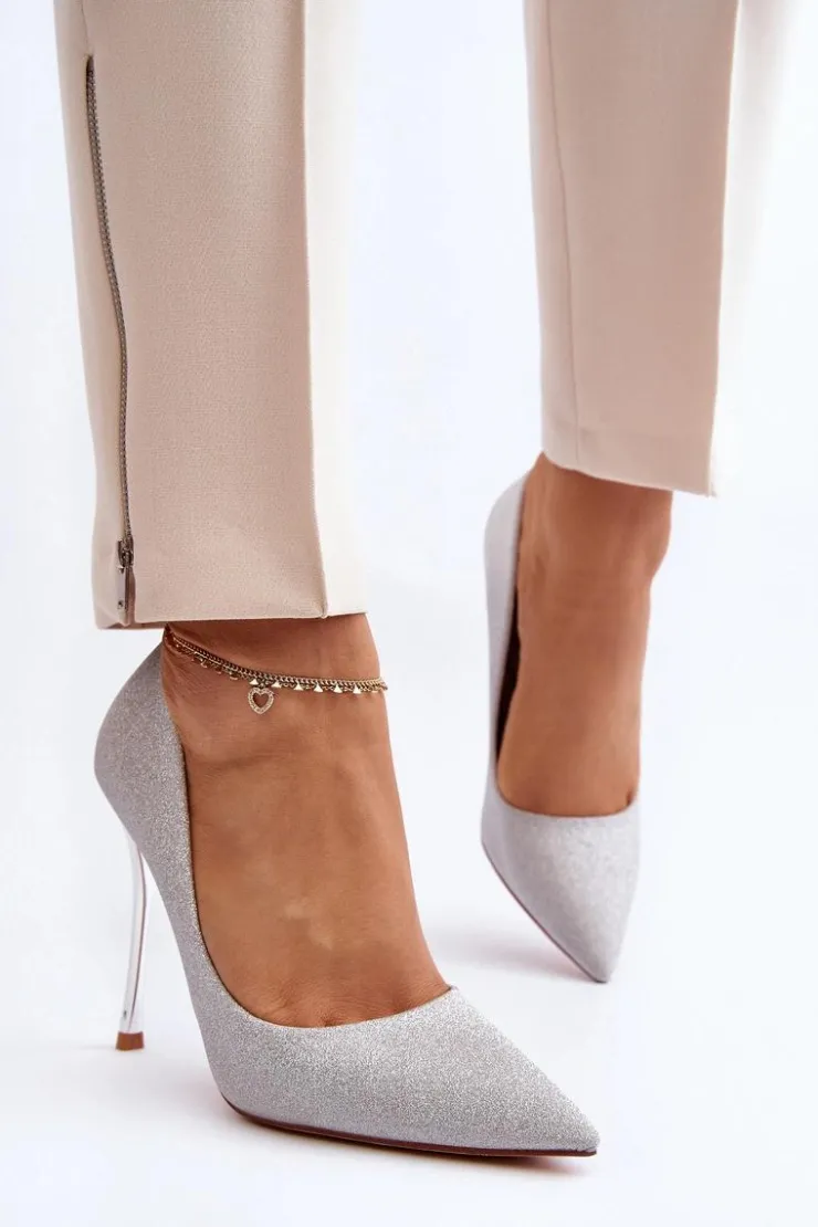 Damskie Boto Brokatowe Szpilki Srebrne Tiberona