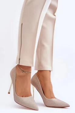 Discount Boto Brokatowe Szpilki Złote Tiberona