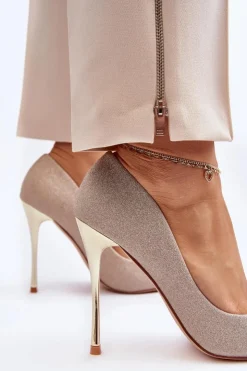 Discount Boto Brokatowe Szpilki Złote Tiberona