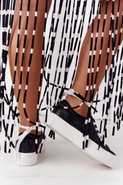 Damskie buty S.Barski Trampki Damskie Niskie*Brokatowe Tenisówki Na Platformie Czarne Luna