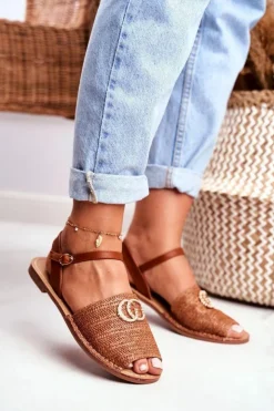 Damskie Boto Brązowe Damskie Płaskie Sandałki Lu Boo Plecione Felicia